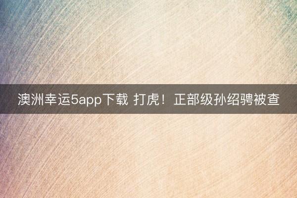澳洲幸运5app下载 打虎！正部级孙绍骋被查