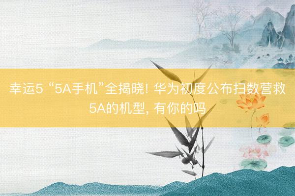 幸运5 “5A手机”全揭晓! 华为初度公布扫数营救5A的机型， 有你的吗