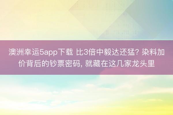 澳洲幸运5app下载 比3倍中毅达还猛? 染料加价背后的钞票密码， 就藏在这几家龙头里