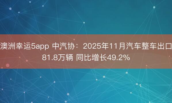 澳洲幸运5app 中汽协:2025年11月汽车整车出口81.8万辆 同比增长49.2%