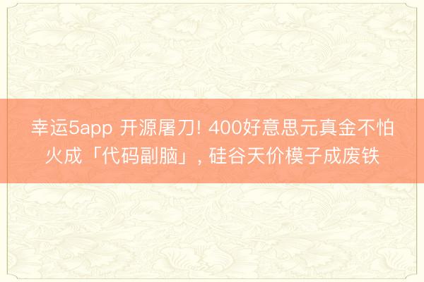 幸运5app 开源屠刀! 400好意思元真金不怕火成「代码副脑」, 硅谷天价模子成废铁