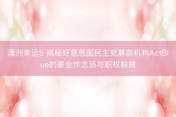 澳洲幸运5 揭秘好意思国民主党募款机构ActBlue的豪金作念派与职权裂痕
